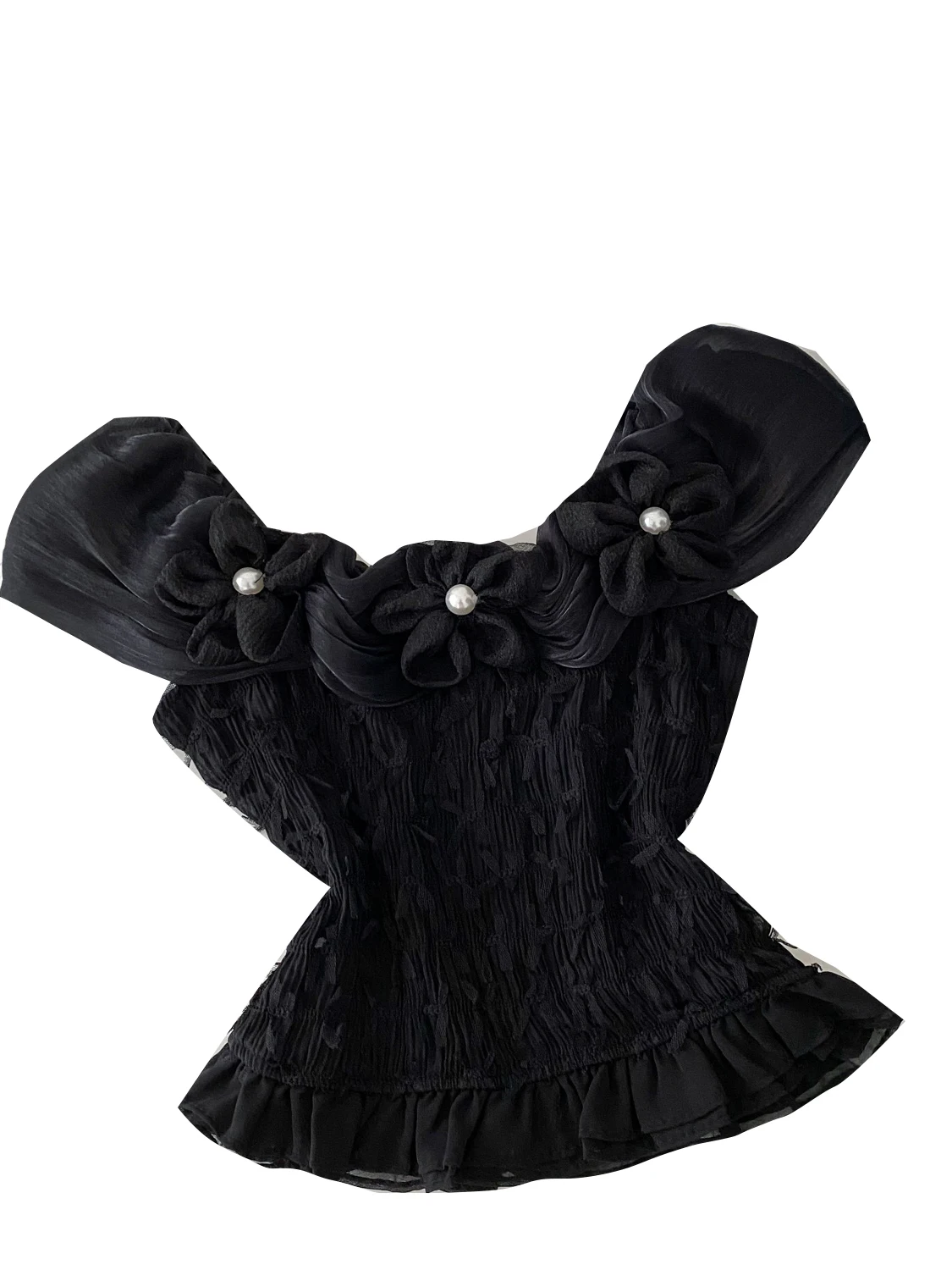 2025년 여름 여성 슬림핏 셔츠 비즈 꽃 디자인 한국 스타일 출퇴근용 폴리에스터 섬유 피부 친화적 통기성