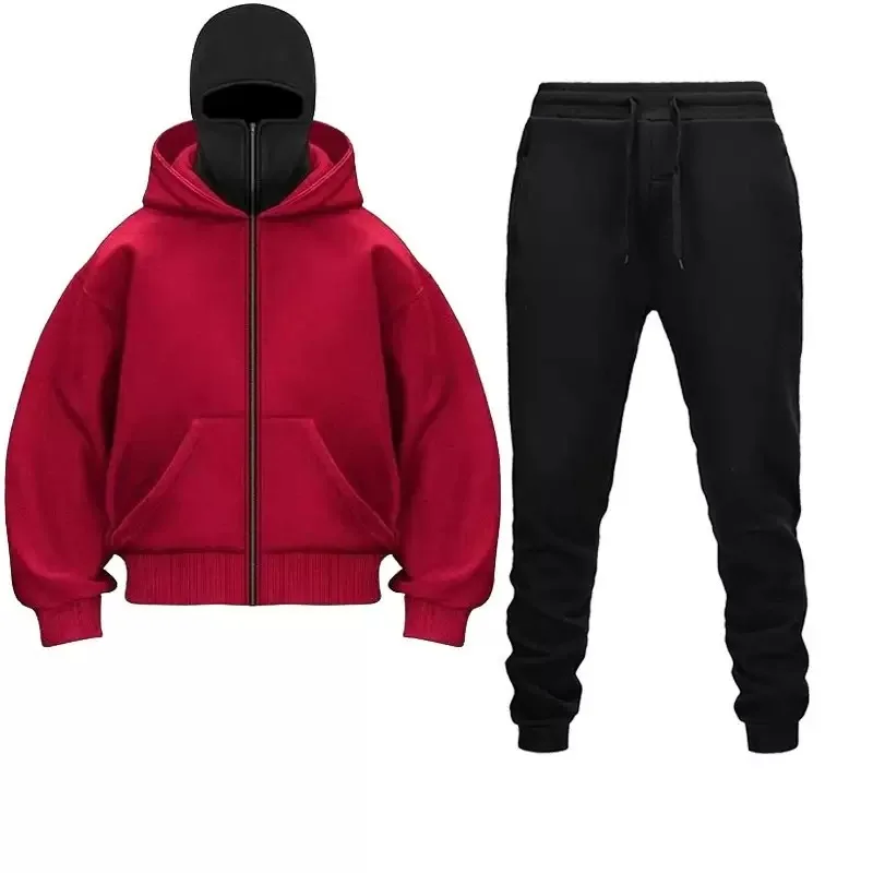 

2025 Autumn Winter Two Piece Set Men and Women Casual Fleece Warm Solid Oversized Hooded Tracksuit Long Sleeve Sport Hoodie Suit