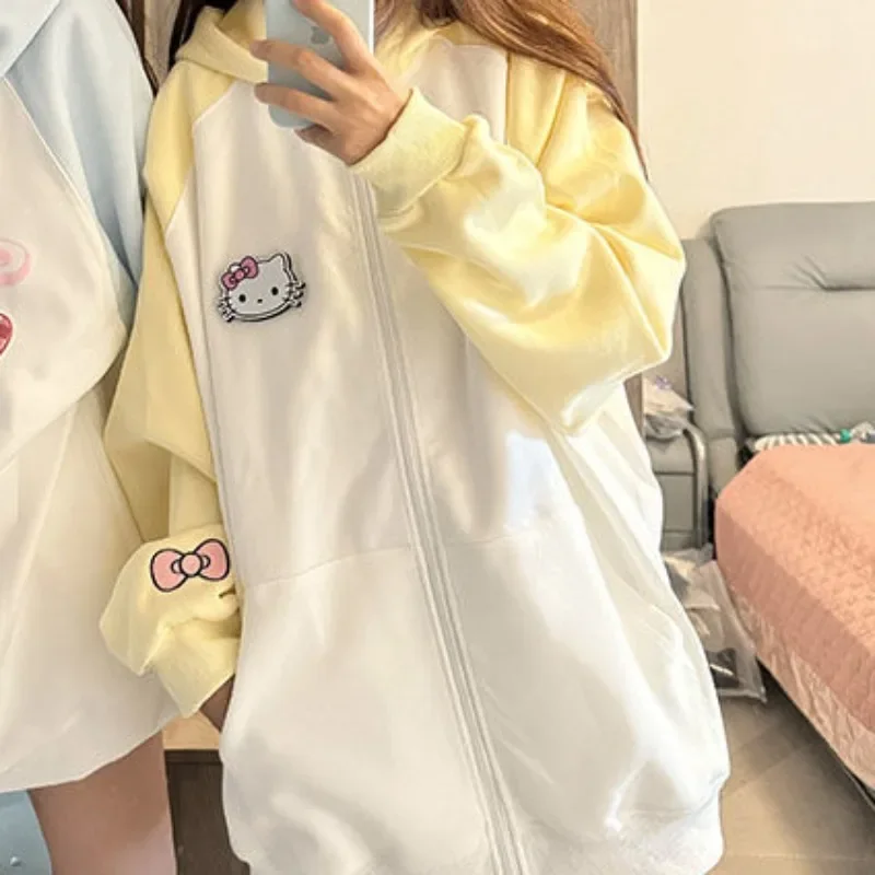 Hello Kitty Coat Miniso Lovely Printing Fashion Versatile Hoodie Wear-resisting Windproof Spring Autumn Period Tops New Pattern