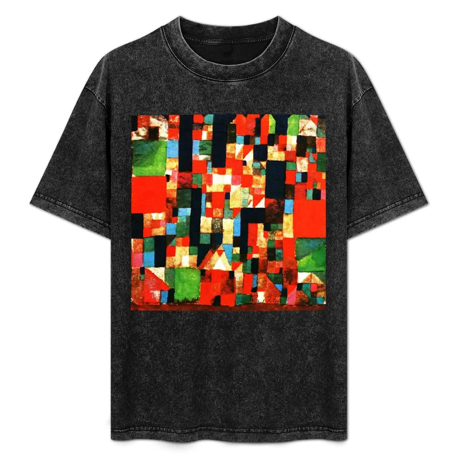 

Paul Klee - City Picture Klee Color Block w/Signature T-Shirt Retro Style Print Casual Top