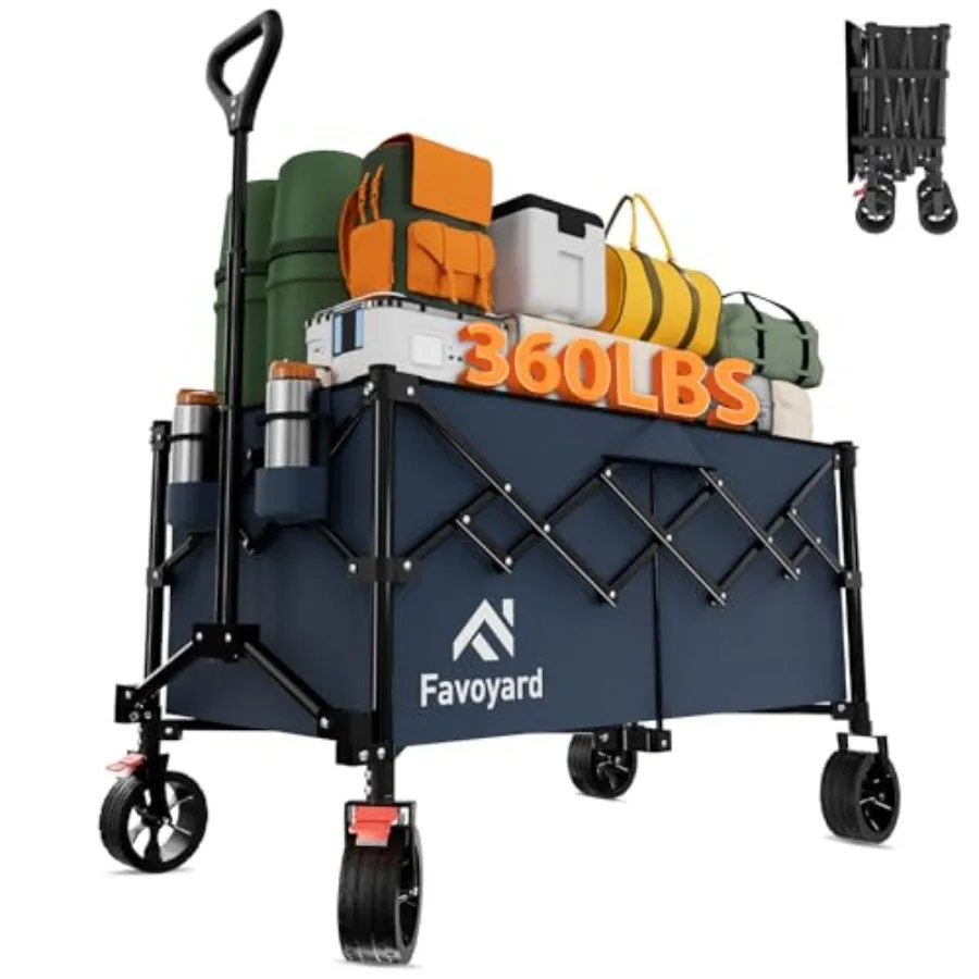 

Extra Large Collapsible Wagon Carts Foldable 360LBS Heavy Duty Beach Wagons with Big Wheels Brakes Portable Folding Cart for Sh