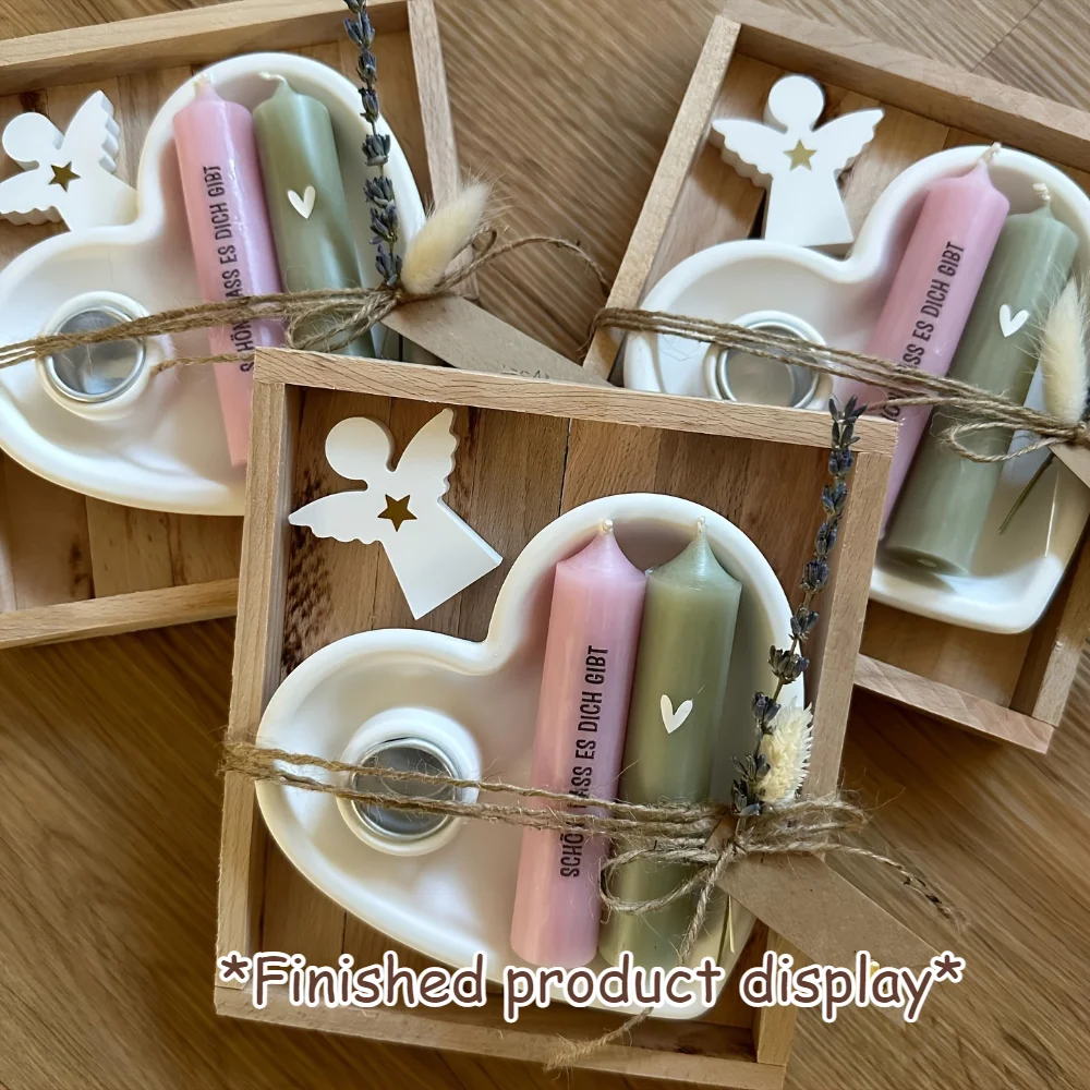 Liebe kleines Haus herzförmige Platte Kerzenhalter Set Home Desktop Dekoration Urlaub Jahrestag Geschenk Harz Gips Wachs Handwerk