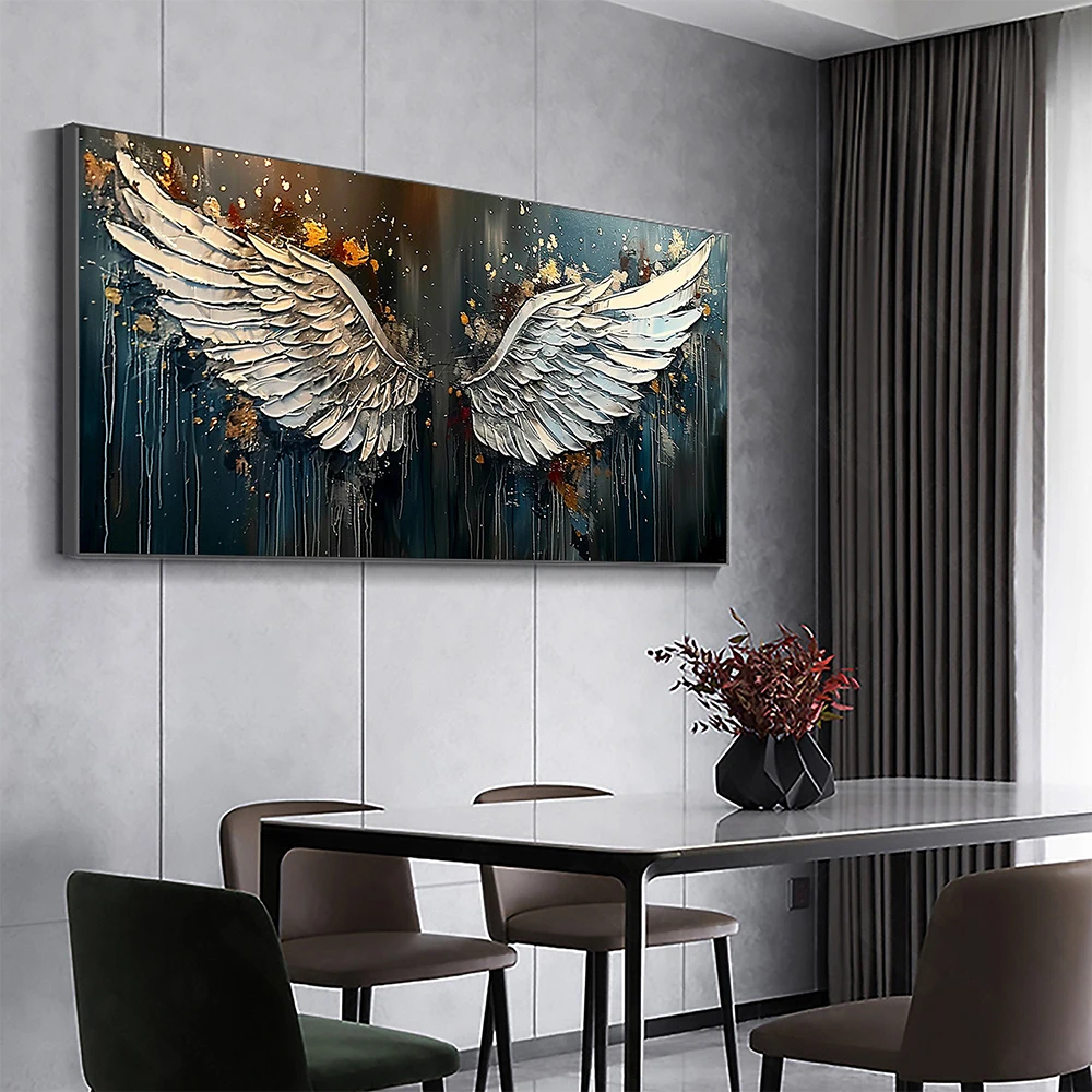 1pc frameless Angel Wing Oil Painting Canvas Painting Large Wall Art Abstract White Wing Art Painting Minimalist Home Decor Pers - view 4