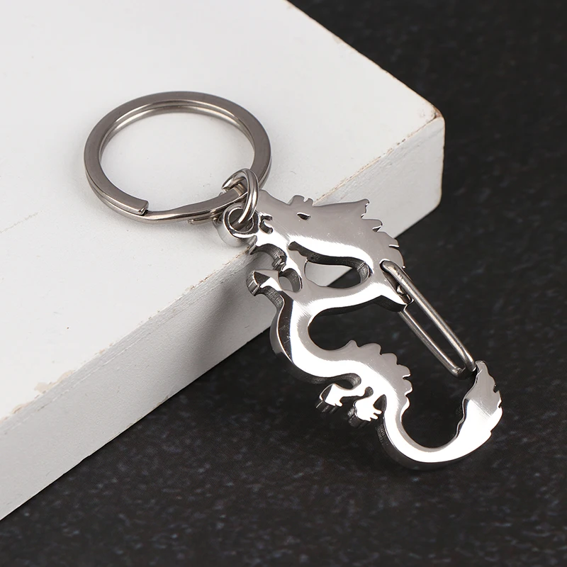 1Pc Chinese Zodiac Dragon Stainless Steel Keychain 2024 New Year Pendant Keychain Creative Chinese Dragon Keychain