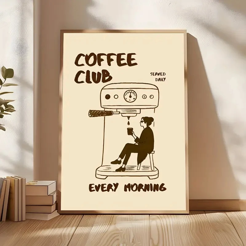 1 Stück CoffeeClub Vintage-Kaffee-Kunstdruck Wanddekoration mit Barista- und Espressomaschinen-Design, perfekt für Küche, Büro, Wohnzimmer, Schlafzimmer, Badezimmer