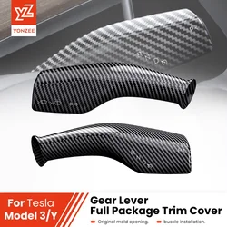 YZ Carbon Fiber Steering Wheel Whift Protection Cover For Tesla Model 3 Y Juniper ABS Car Column Shift Knob Cover Decor