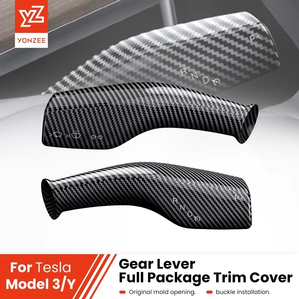 YZ Carbon Fiber Steering Wheel Whift Protection Cover For Tesla Model 3 Y Juniper ABS Car Column Shift Knob Cover Decor