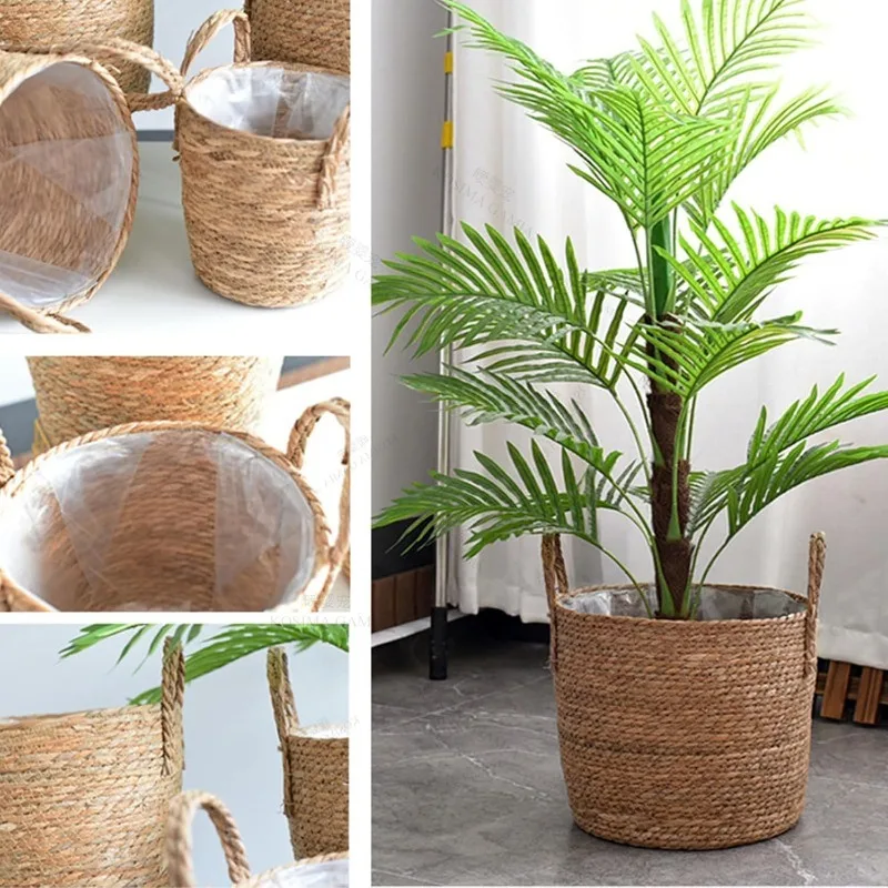 Nordic Seaweed Storage Basket Extra Large Hand Woven Straw Flower Pot Potted Green Plant Floor Indoor Breathable Lightweight
