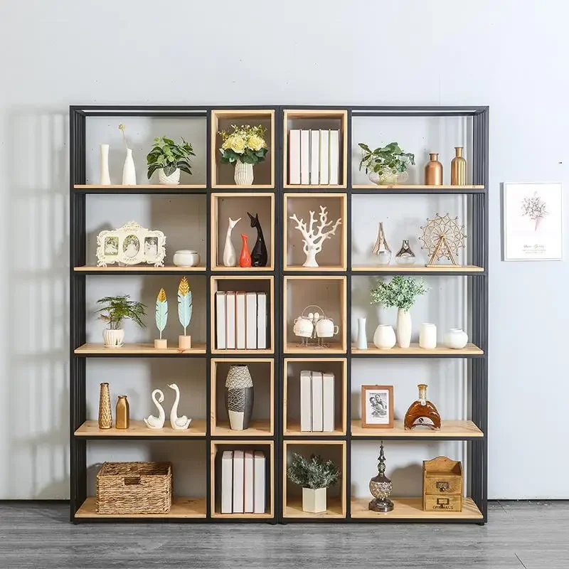 Household floor-to-ceiling wrought iron shelves, office lattice multi-layer bookshelves, coffee shop ornament display racks