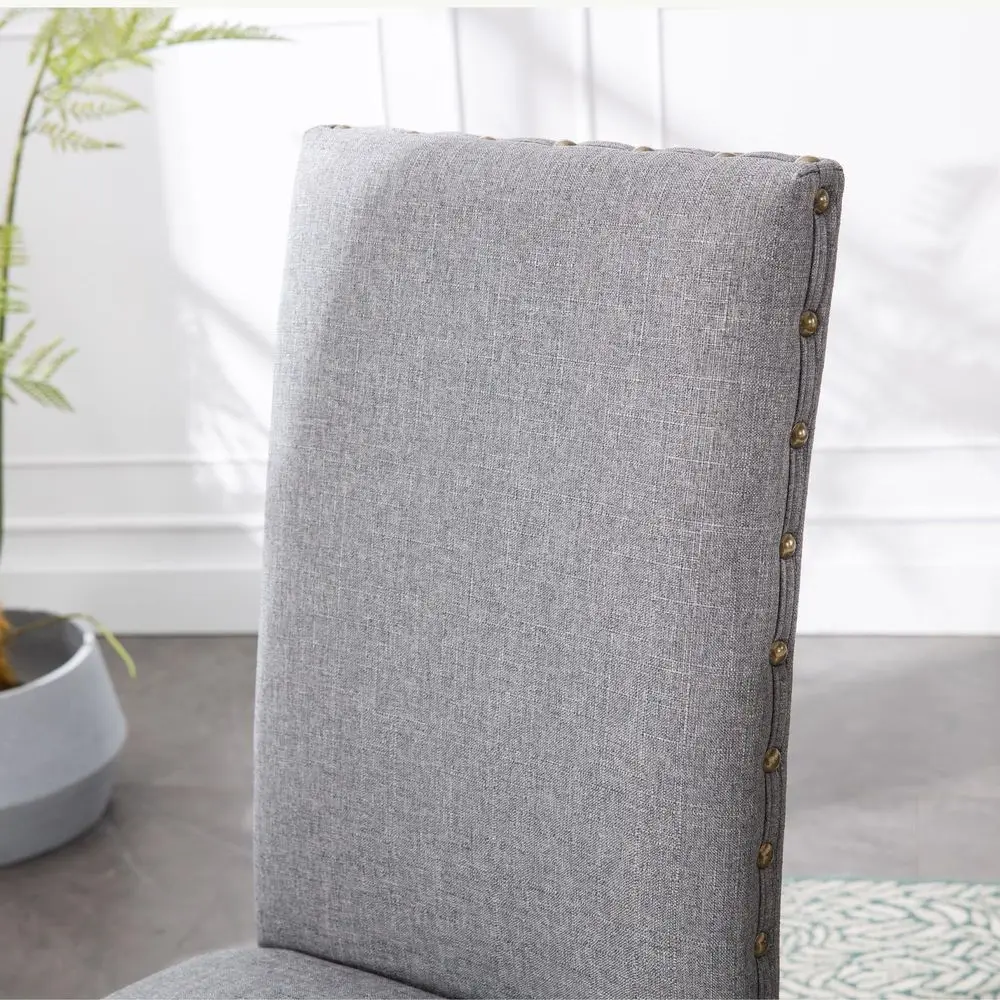 

Обеденный стул в современном стиле Parsons, с высокой спинкой, бронзовыми декоративными гвоздями и деревянными ножками, комплект из 2 штук, серый