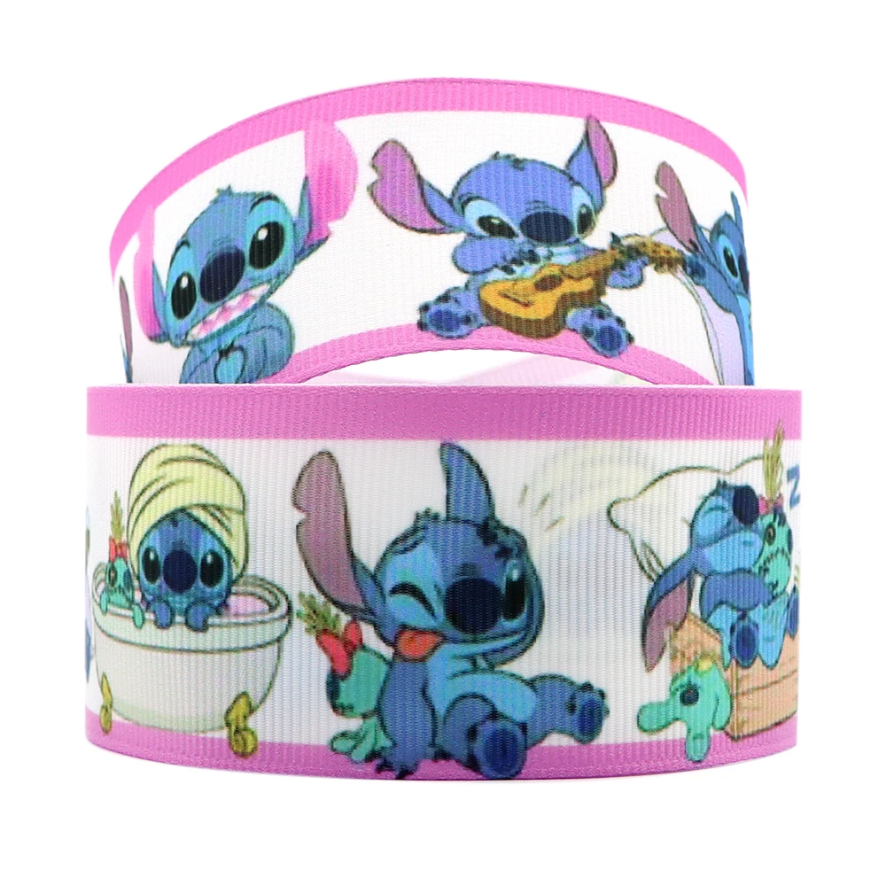 Disney 5 Yards Multi Size Lilo And Stitch Printed Grosgrain Ribbon For Hairbow DIY Craft Supplies Cartoon Ribbons