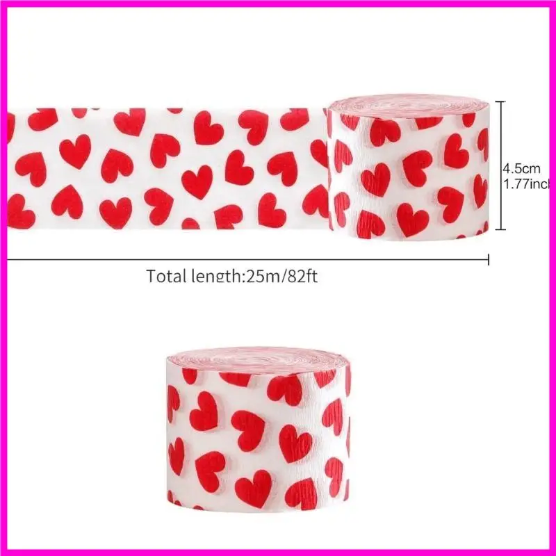 57BE Pack Of 6 Valentines Heart Print Crepe Paper Rolls Colorful Ribbon Wedding Party Decorations Handmade Craft Supplies