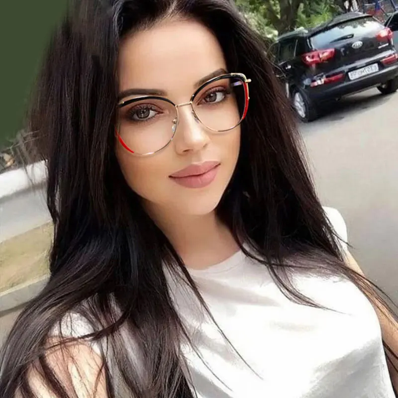 Fashion Women Eyeglasses Metal Spring Leg Frames Colorful Anti Blue Light TR90 Myopia Glasses Plain Glasses Female