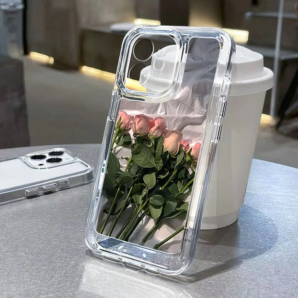 Etui na telefon z motywem róży do iPhone 16 Pro, iPhone 17 11 13 15 12 14 Pro Max 16E XR XS 7 8 Plus SE, miękkie, odporne na wstrząsy, przezroczyste etui