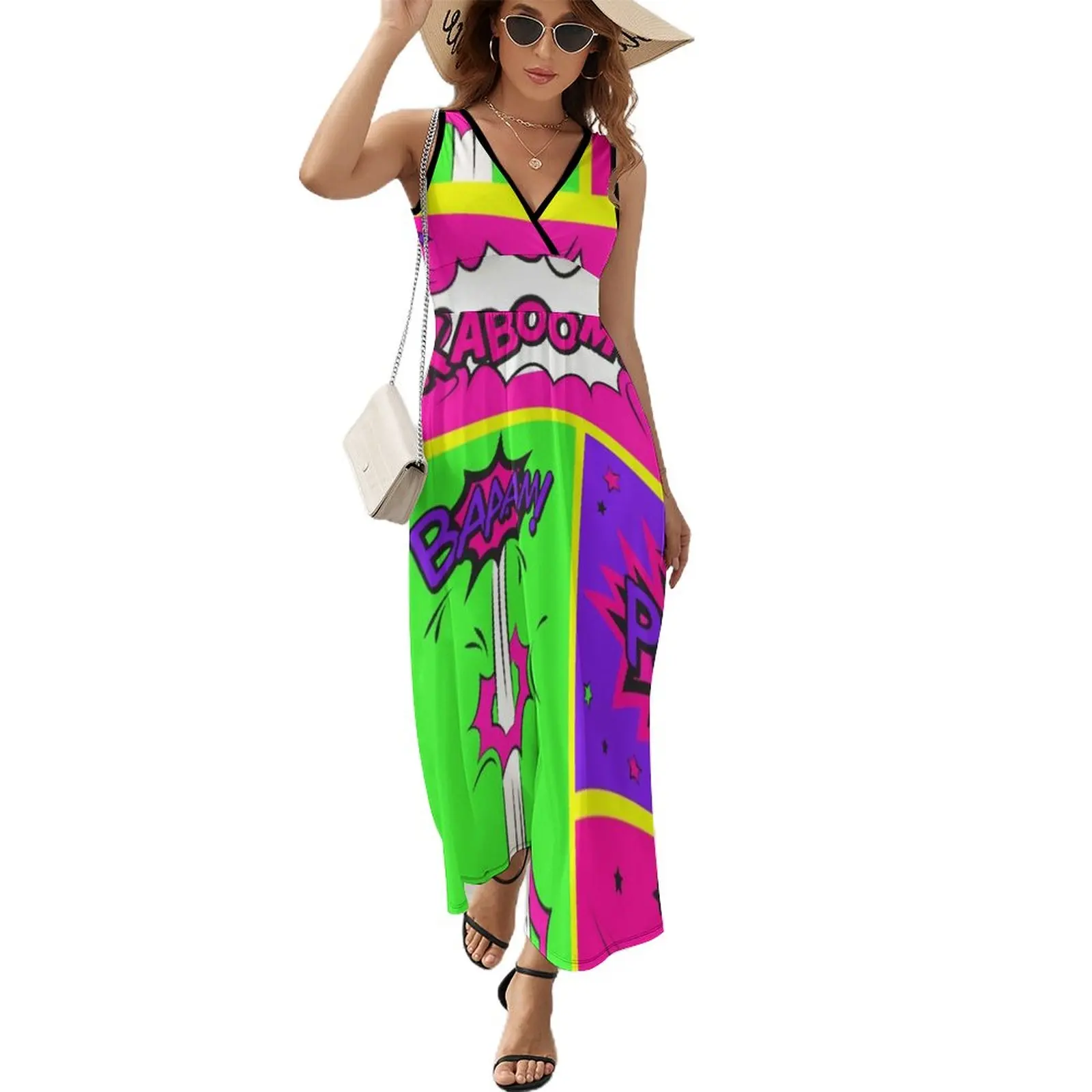 

Bright and Colorful Comic Book Art Sleeveless Dress luxury evening dress woman for wedding women dress