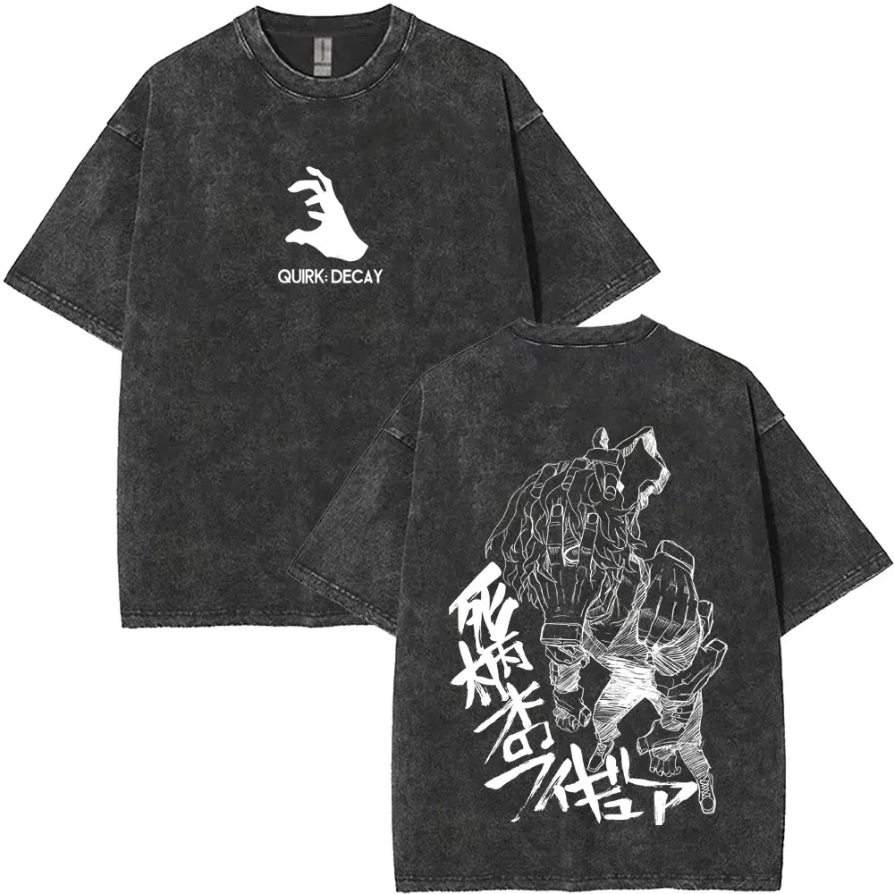 Washed Vintage Anime My Hero Academia Shigaraki Tomura Graphic T Shirt Men Retro Cotton T-shirt Cartoon Manga Cosplay T-shirts