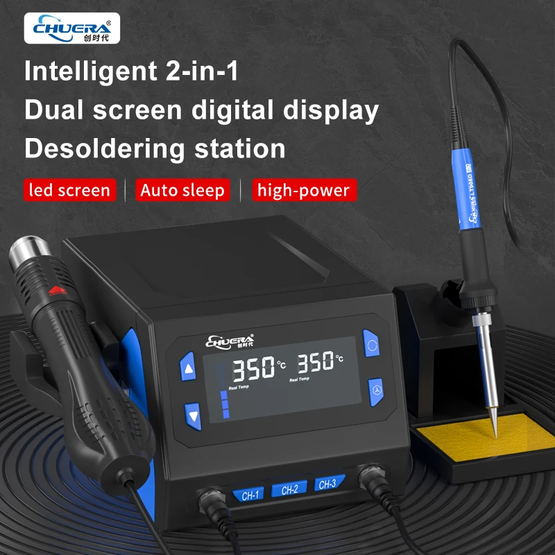 Chuera 866D+ OEM 2 in 1 Hot Air Gun SMD Rework Soldering Station 770W LED Digital Display Hot Air Gun Solder Iron Repair Tools