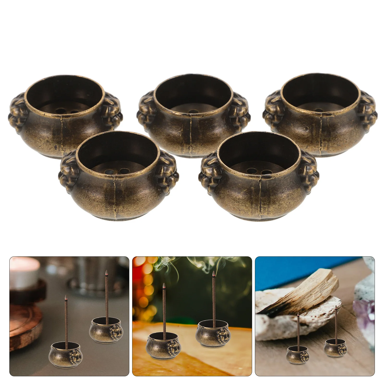 

5Pcs Zinc Alloy Incense Stick Burner Tray Vintage Desktop Holder for Home Office Table Decoration Aromatic Incense Censer
