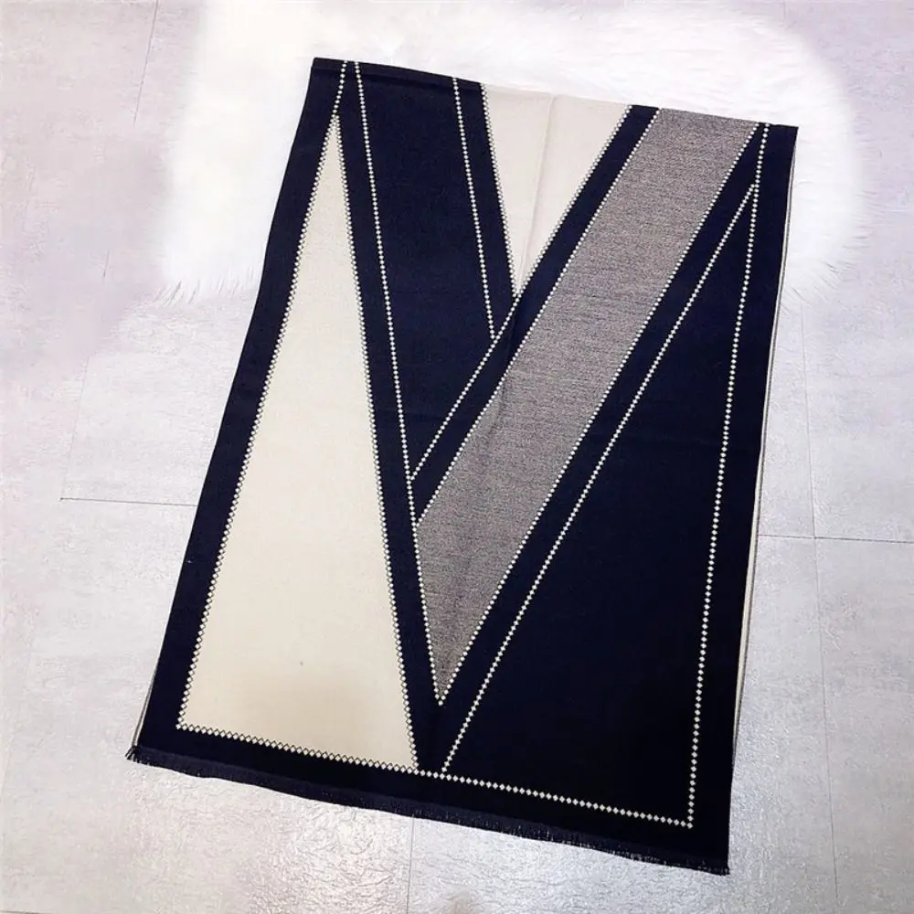 

180*65 см шарф из искусственного кашемира с принтом в полоску и геометрией, осень-зима, теплая шаль для защиты шеи, удобная теплая накидка для шеи