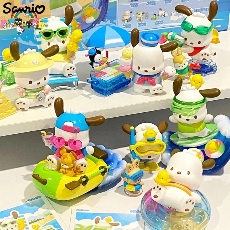 Sanrio Pochacco Holiday Beach Series Blind Box Pływanie Kawaii Zabawka dla dzieci Dziewczynki Prezent urodzinowy Model Anime Dekoracja