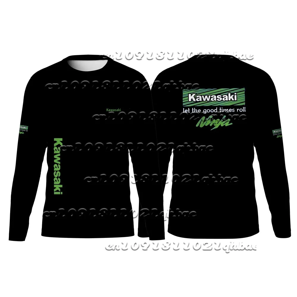 كاواساكي دراجة نارية بدلة سباق الرجال الصيف في الهواء الطلق الدراجات فضفاضة تنفس التجفيف السريع تيشرت رياضي موتوكروس بأكمام طويلة المحملة