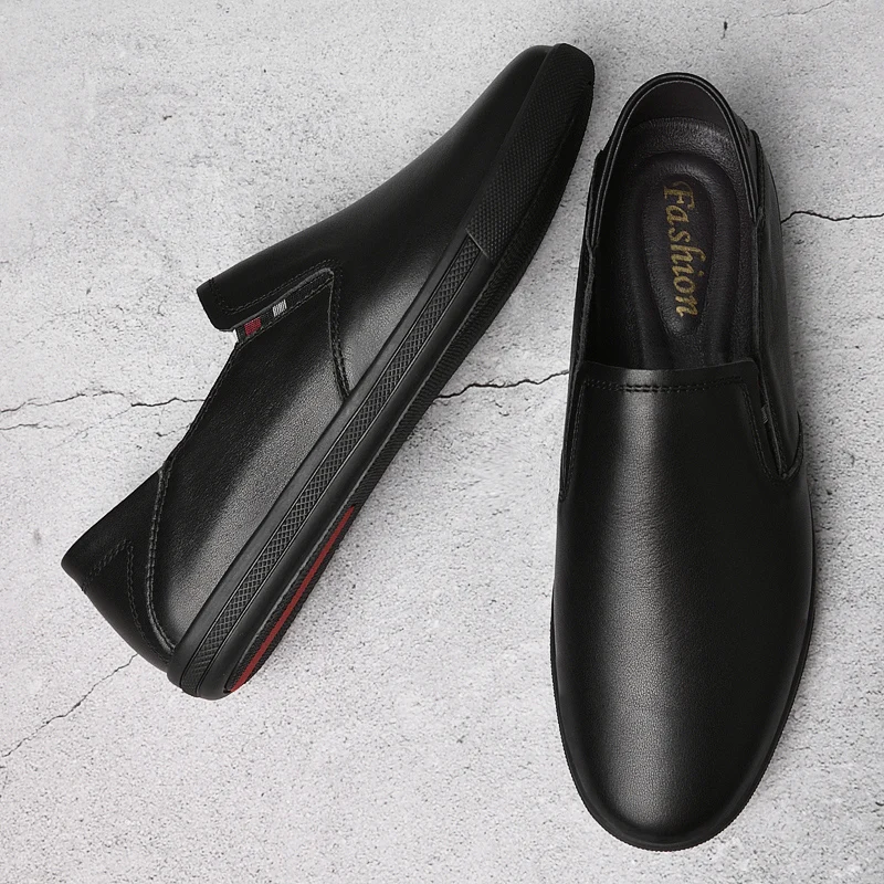 Spring Men's White Flat Loafers Casual Shoes Fashionable Outdoor Hiking Shoes Comfortable and Breathable Genuine Leather Shoes image 4