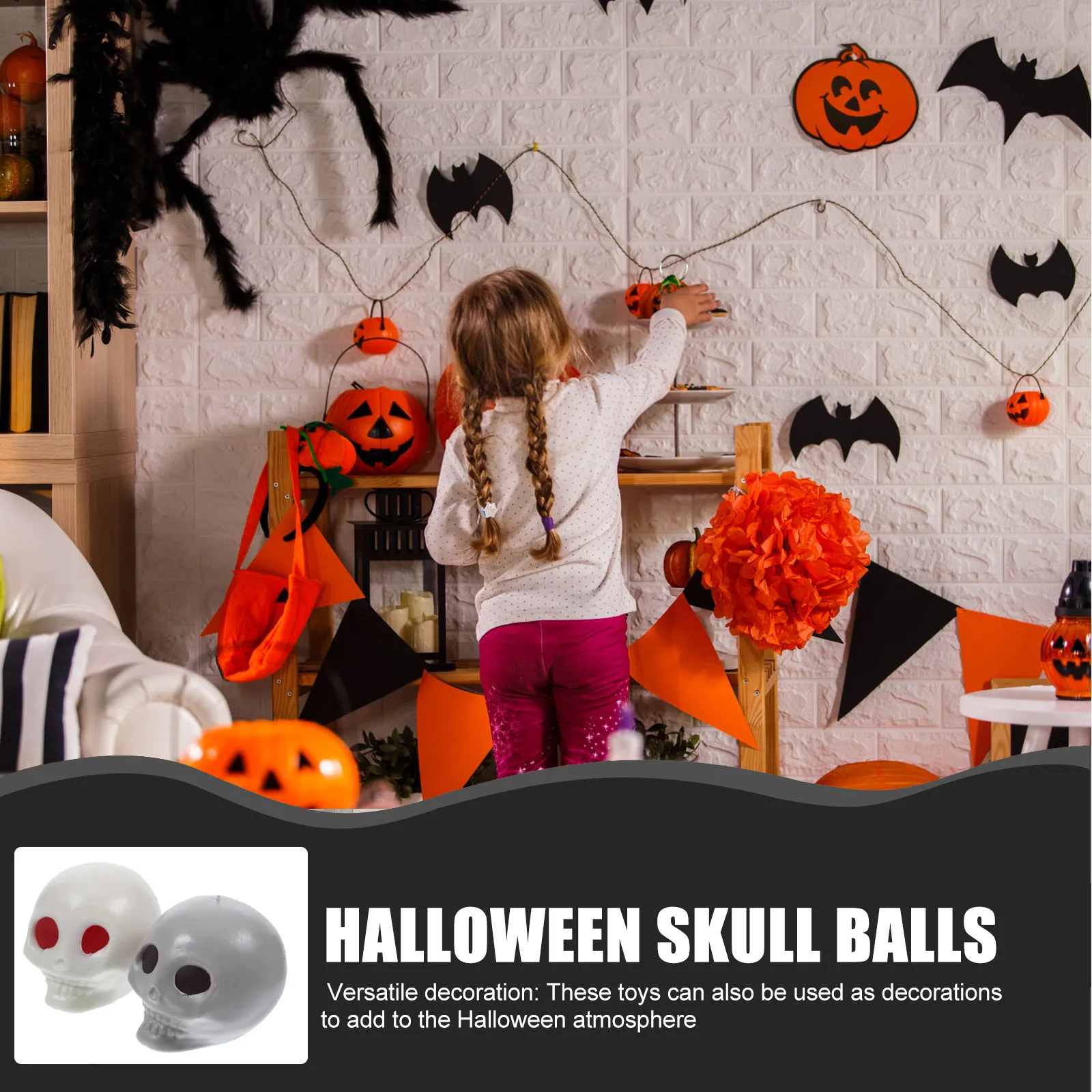 

6pcs Skull Squeeze Halloween Themed Sensory Ball Stress Relief Party Decompress Bulk Squeeze Vent Horror Decorations