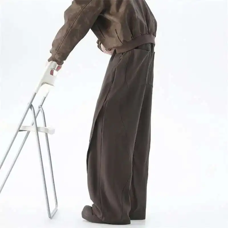 Brown Suit Pants Men Oversized Fashion Society Mens Black Dress Pants Korean Loose Wide Leg Pants Mens Office Formal Trousers