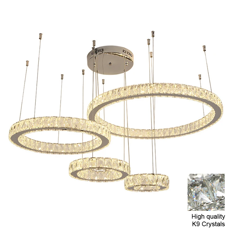 K9 Crystal Modern Round LED Chandelier Light Hanging Lustre Golden Chrome Silver 3 4 5 Ring Ceiling Crystal Chandelier Lamp LED