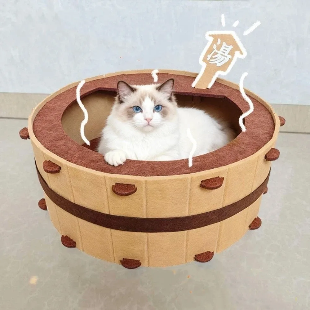 

Semi-Enclosed Bathtub Cat House Barrel Shape Wear-resistant Cat Bed Cave Comfortable Detachable Cat Washbasin Nest Sleeping