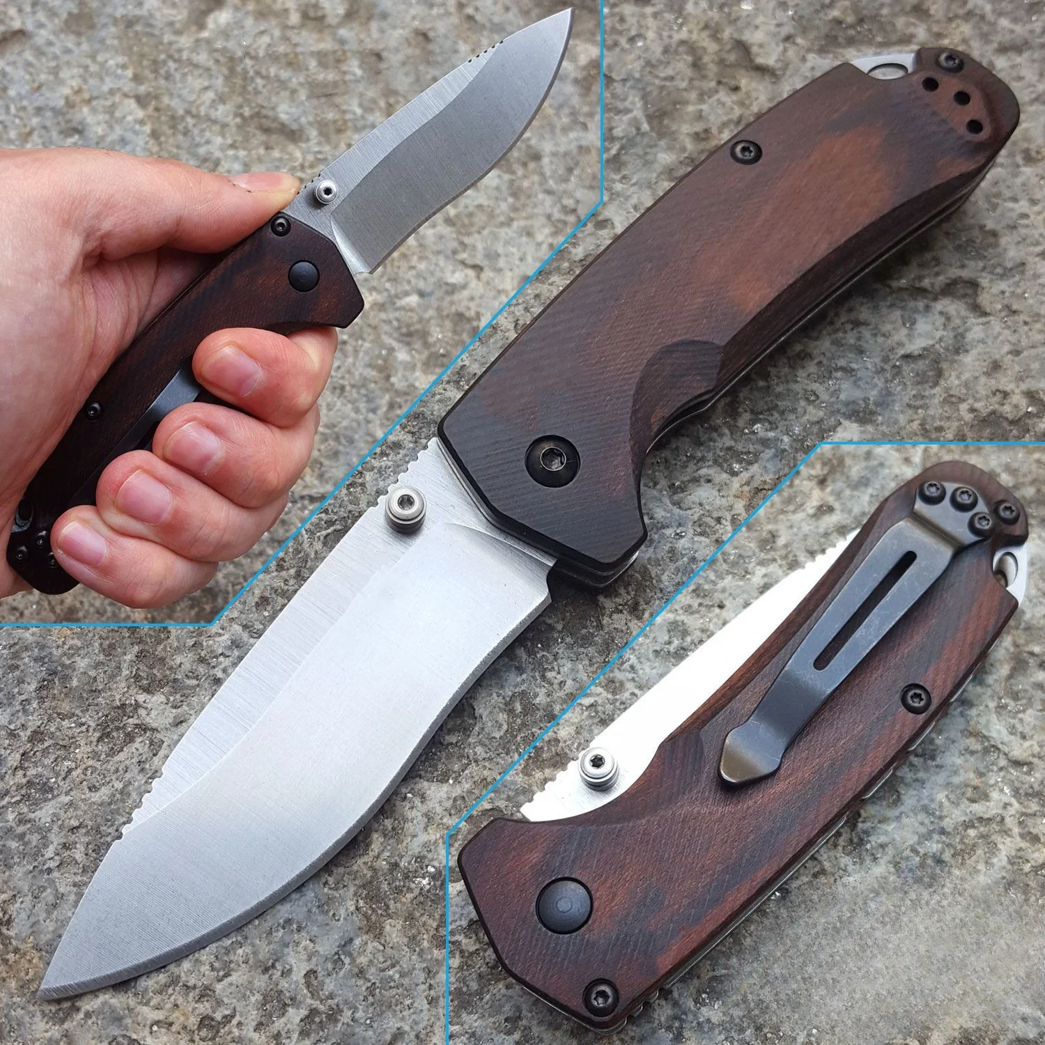 Folding Pocket BM 15031 Hunting North Fork Tactical Knife S30V Blade Stabilized Wood Handle Outdoor Camping Mini EDC Tool Knives