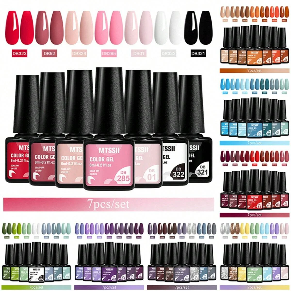 Mtssii 7pcs / Set vernis à ongles gel coloré manucure set semi - permanent vernis à ongles trempé UV LED gel vernis à ongles fournitures pour ongles