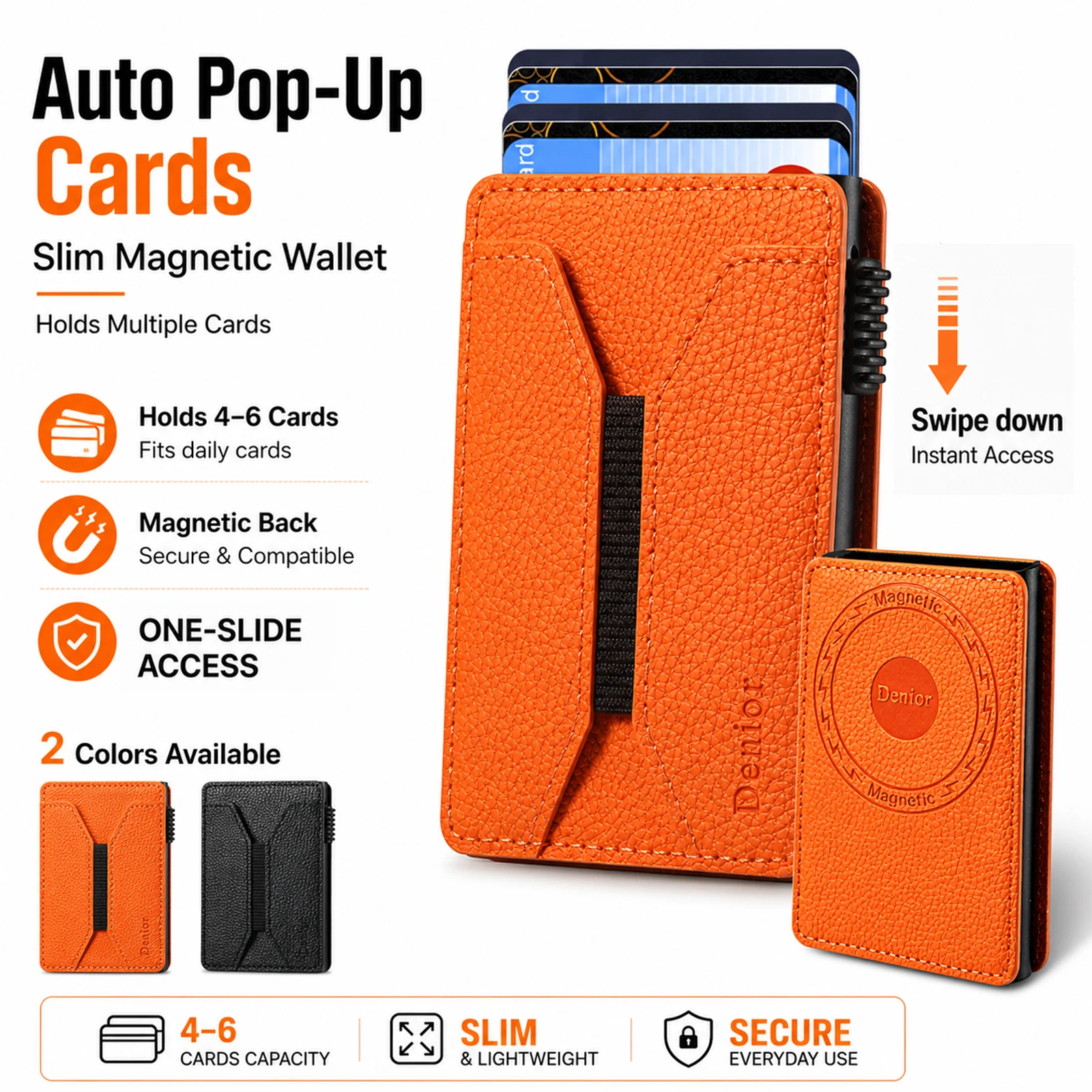 Denior Magsafe Magnetic Card Bag, Press Type Automatic Pop-up Multifunctional Card Box, Can Hold 6-8 Credit Cards Leather Wallet