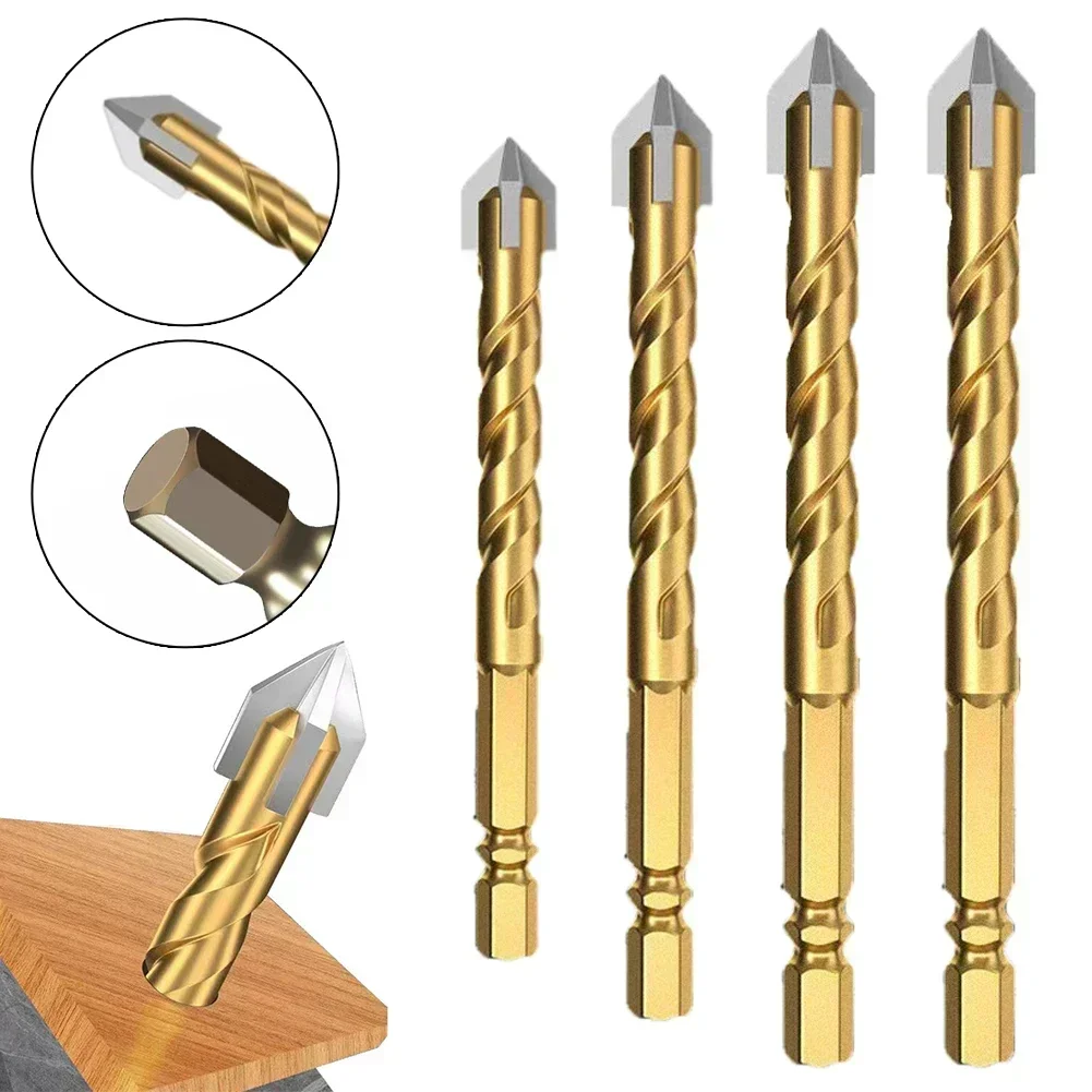 6-12mm Cross Hex Tile Drill Bits Set Glass Ceramic Concrete Hole Opener 4 Flutes Triangle Bit Concrete Drill Bits Power Tools