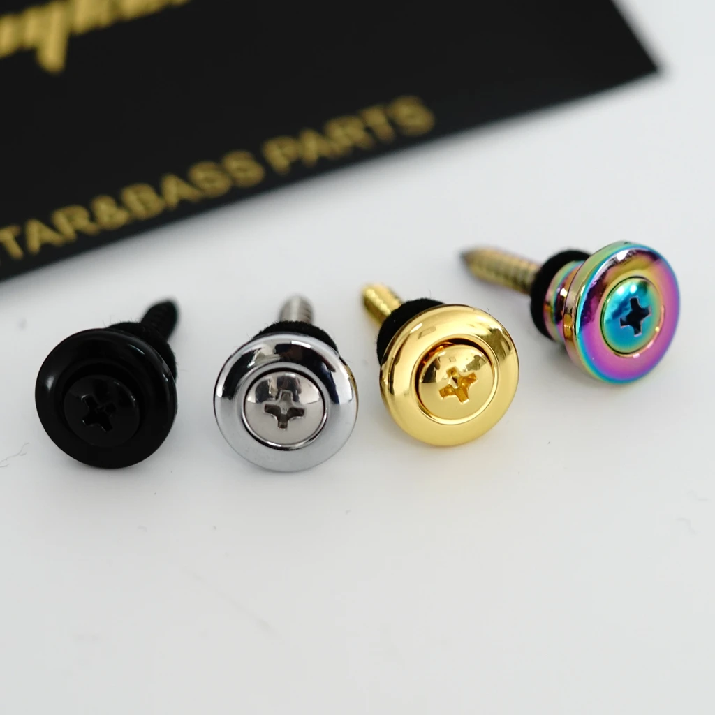 Guitar Strap Lock Button Set Chrome Gold Black Smoked for Secure Strap Attachment