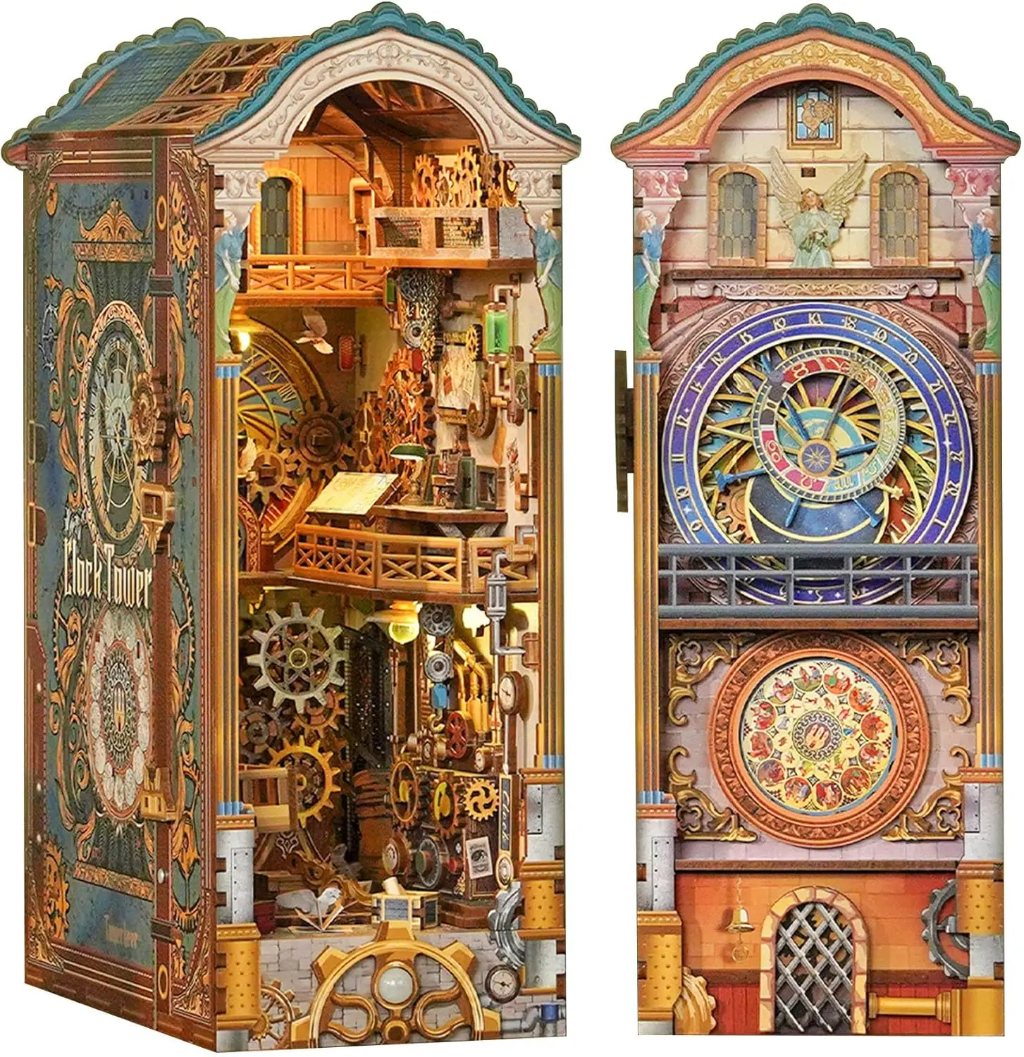 DIY Book Nook Kit for Adults, 3D Wooden Puzzle Bookend Miniature House Kit, Booknook Bookshelf Insert Decor with Dust Cover and