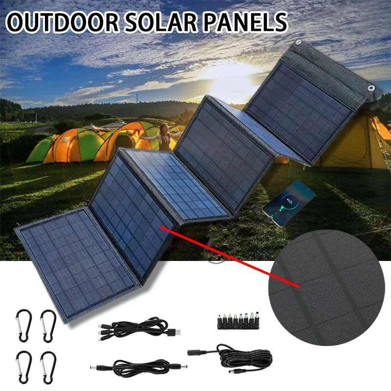 12V 100W Foldable Solar Panel Charging Portable Foldable Mobile Phone USB Outdoor Power Bank Travel Charger Household