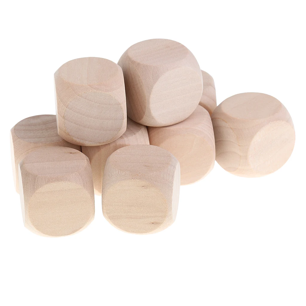 10PCS Blank Wooden Dice D6 3cm for Baby Blocks Baby Shower DIY Crafts Carving