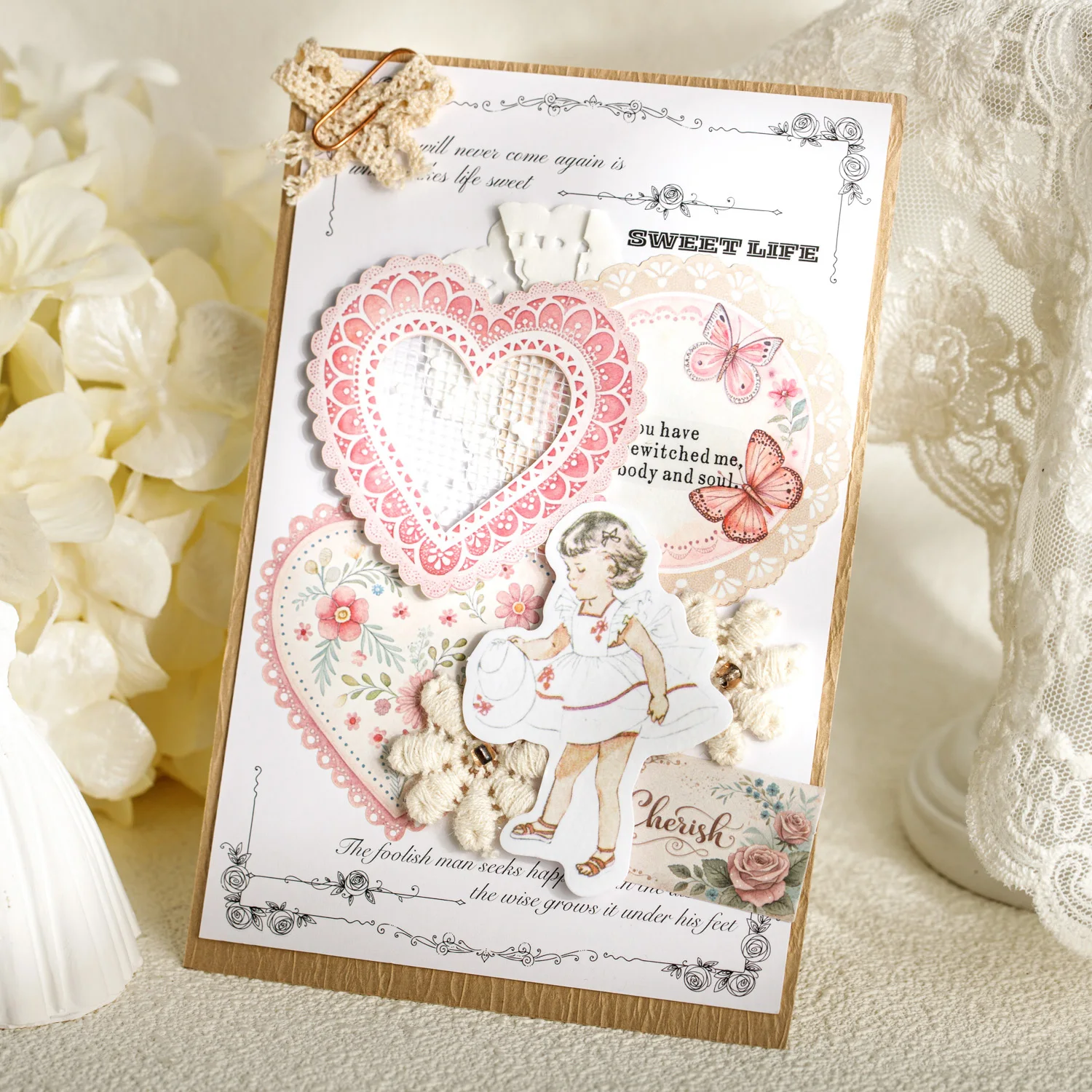 20 Sheets Lace Series Scrapbooking Decorative Stickers for DIY Photo Frame Collage Decoration Craft Supplies