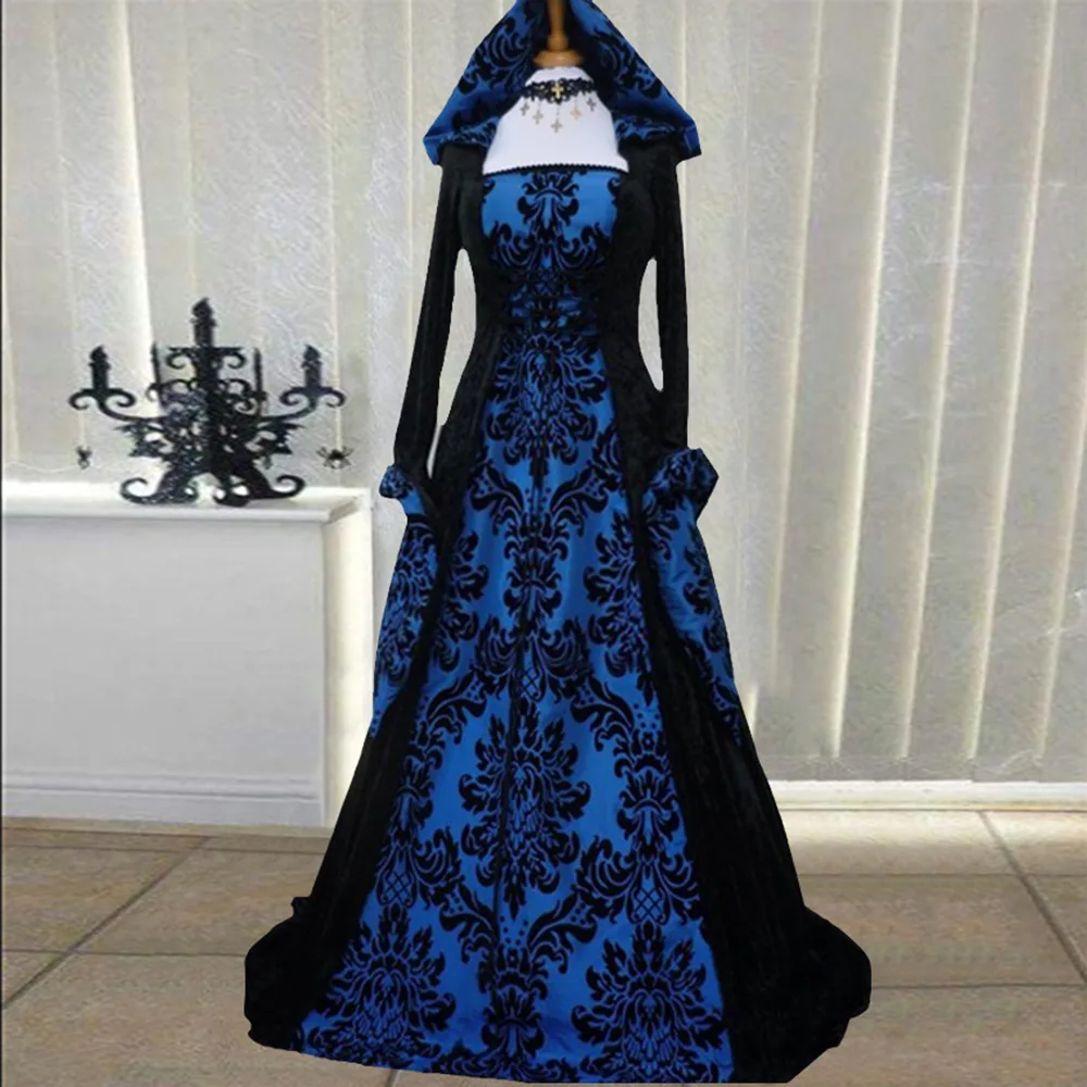 Women Medieval Renaissance Hooded Dress 19th Century European Costumes Ladies Vintage Victorian Gothic Princess Guofeng Dresses