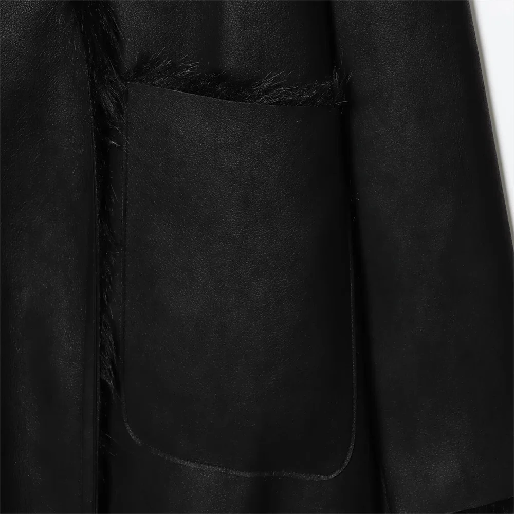 الخريف والشتاء الملابس النسائية الجديدة عكسها من جلد الغزال المرقعة فو الفراء تأثير معطف سترة