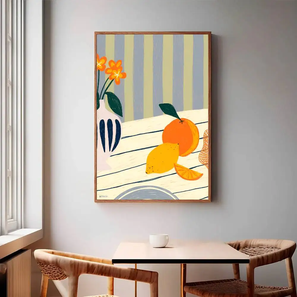 Poster-Wandbild „Lemon Love & Orange Oasis“ mit Streifen, für Wohnzimmer, Schlafzimmer, Wand, Büro, Wanddekoration, Geschenk für Freunde, ungerahmt