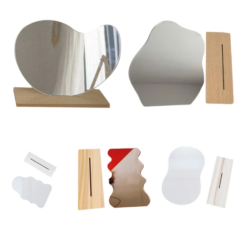 Không Đều Gương Trang Điểm Mỹ Phẩm Ins Gương Acrylic Để Bàn Trang Trí Nhà Với Đế Gỗ Cho Phòng Khách Phòng Tắm Phòng Ngủ
