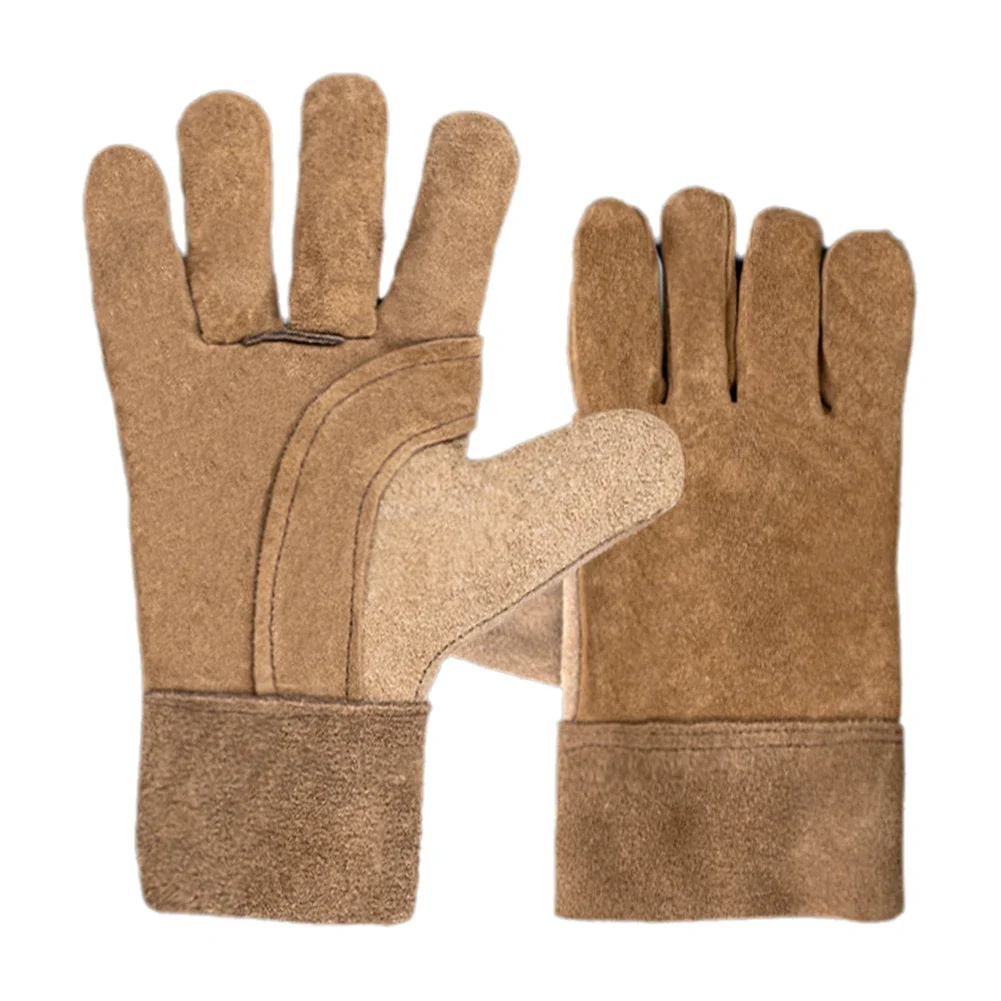 1 Pair All-Palm Cowhide Electric Welding Protective Gloves Heat Insulation Anti-Ironing Thick Handling Gloves