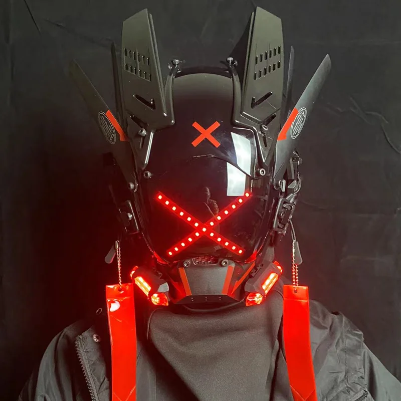 Cyber Punk Mask Halloween Party Cosplay Samurai Dread Mask With LED Light Special Forces Cool Mask Performance Photography Props