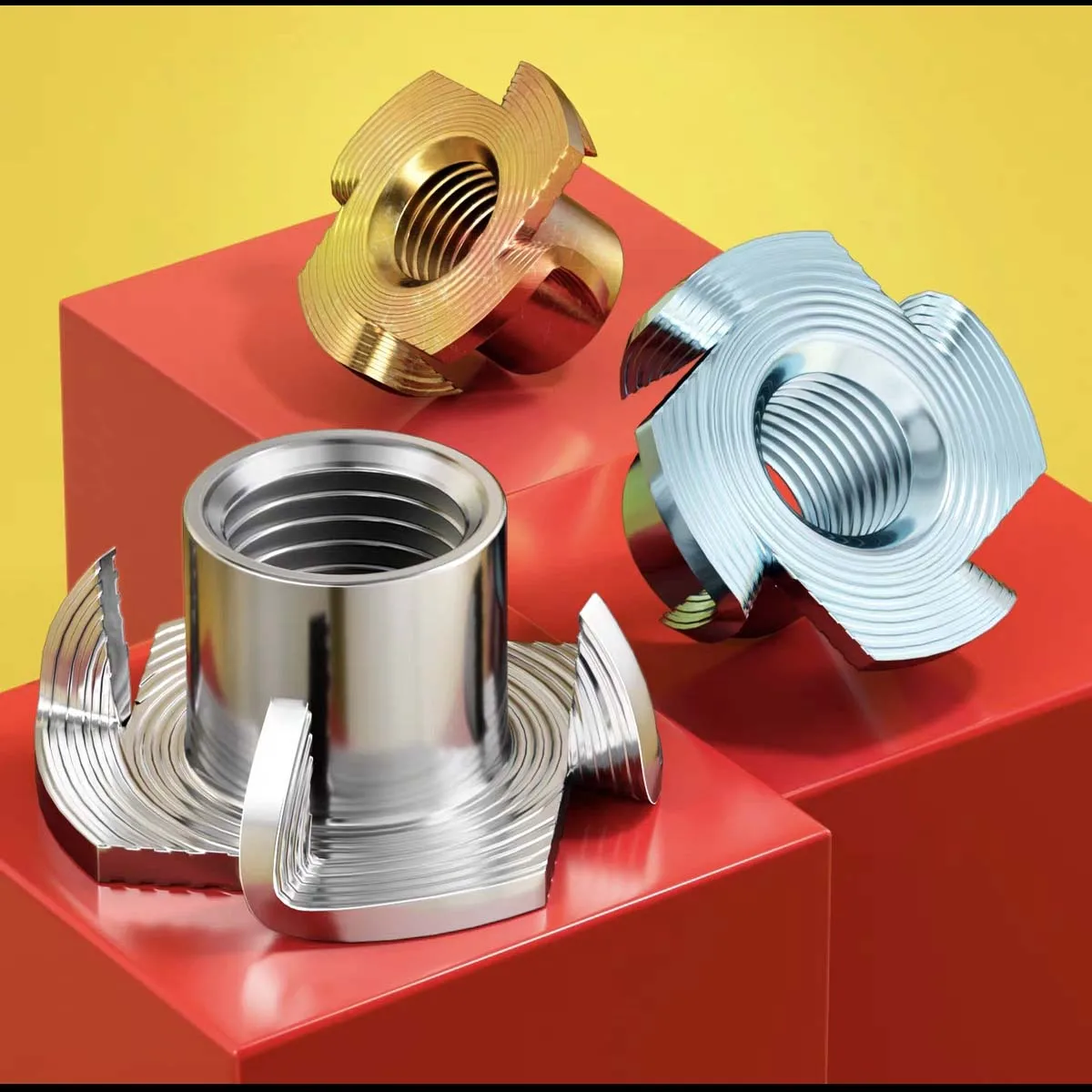 

304 Stainless Steel M4-M6 M8 M10 1/4-20 5/16-18 3/8-16 Four Claws Prongs Knock In Wood Captive Nut Insert Speaker T-Nut