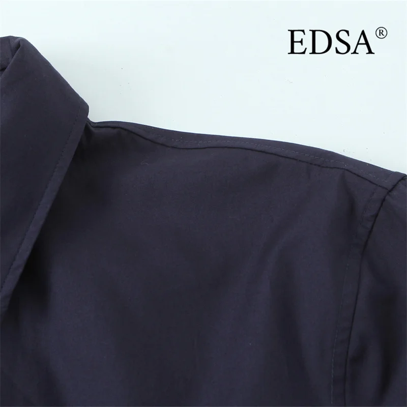 EDSA chemise à col pour femmes avec cravate manches longues ourlet arrondi pour bureau dame hauts à simple boutonnage