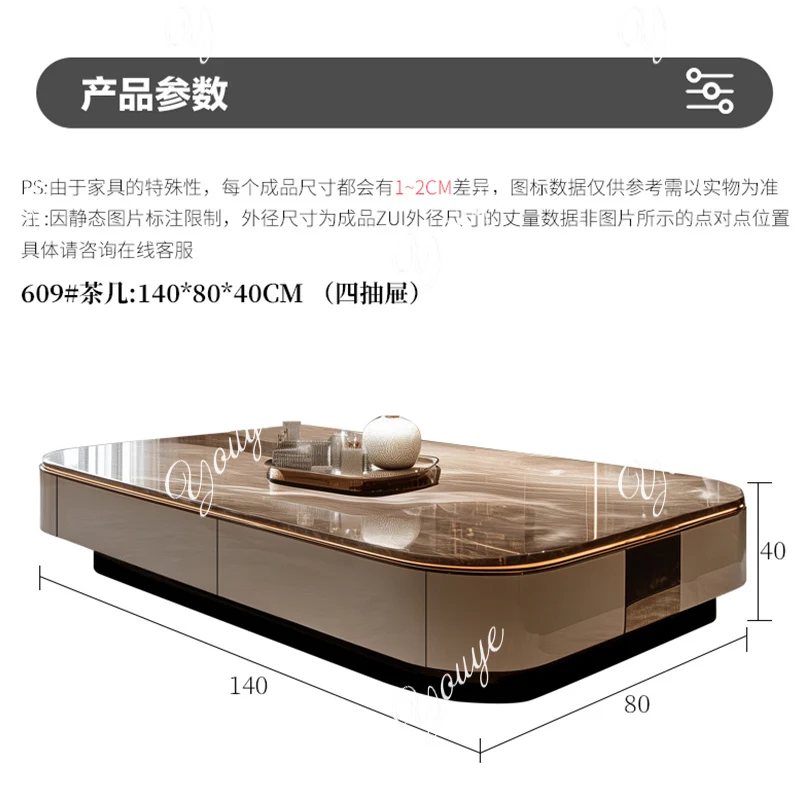 Solid wood base coffee table small apartment household living room modern simple rock slab minimalist high-end retractable