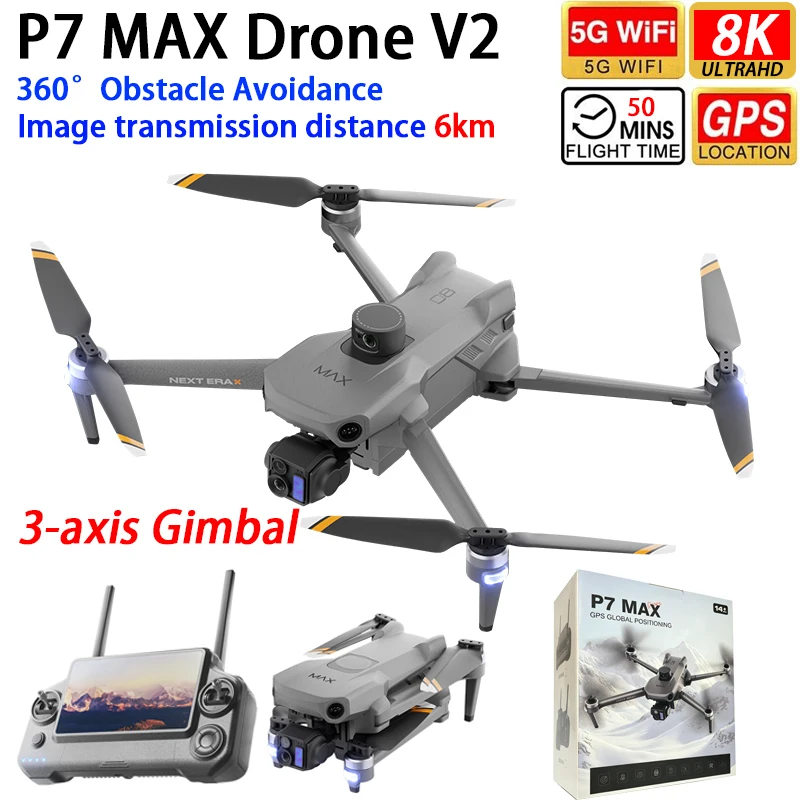 P7 MAX V2 Drone GPS WIFI 6KM FPV 8K Dual Camera Smart Follow 360° Obstacle Avoidance 7.2