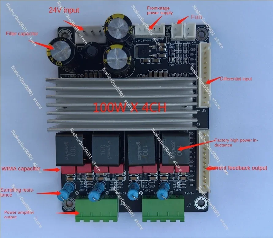 Digital D-class Amplifier 4-channel 100W Module 24V Single Power Supply for TPA3245 TPA3255